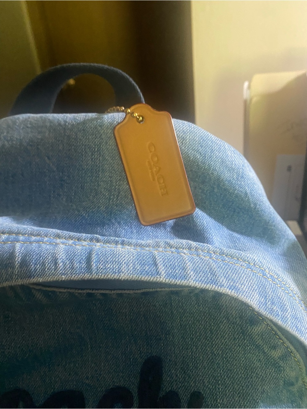 Coach Light Denim Blue Logo Backpack with Gold Accents - Picture 2 of 8